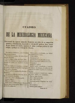 Cuadro de la mineralogica Mexicana