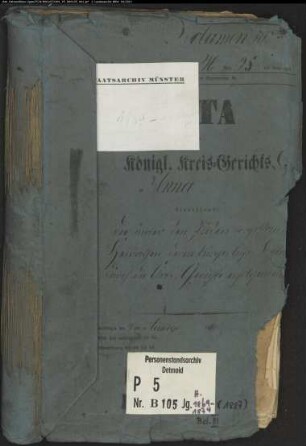 Belegakte des Kreisgerichts Unna zu den Heiraten der Juden (H 1869-1874)