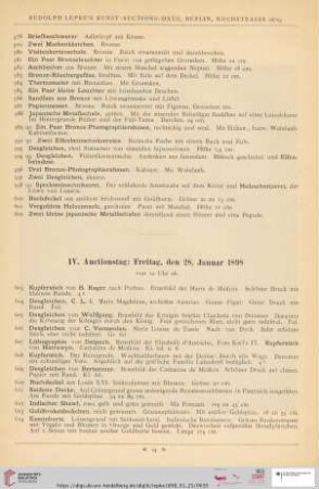 IV. Auctionstag: Freitag, den 28. Januar 1898 (Nr. 603 - 793)