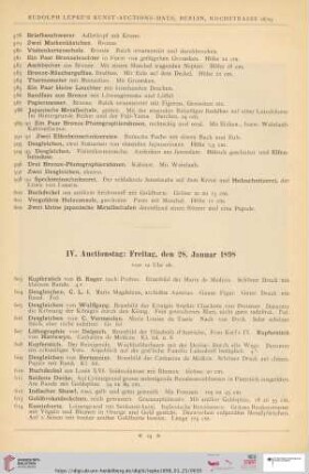 IV. Auctionstag: Freitag, den 28. Januar 1898 (Nr. 603 - 793)