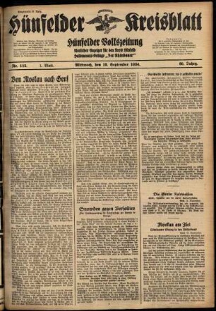 Erste Ausgabe vom Mittwoch, den 19. September 1934.