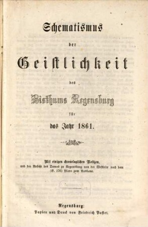 Schematismus des Bistums Regensburg. 1861, 1861