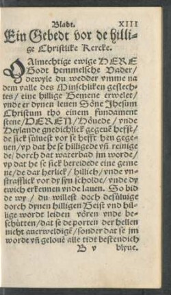 Ein Gebedt vor de hillige Christlike Kercke.