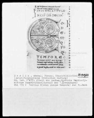 Albert von Aachen, Historia Expeditionis Hierosolymitanae (Chronik des ersten Kreuzzuges) — Initiale E (odem quoque tempore), Folio 134 verso