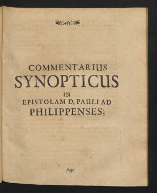 Commentarius Synopticus In Epistolam D. Pauli Ad Philippenses.