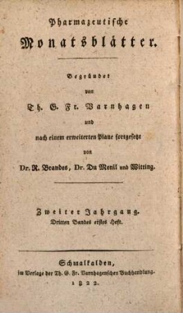 Archiv des Apotheker-Vereins im Nördlichen Teutschland für die Pharmacie und deren Hülfswissenschaften. 1. 1822