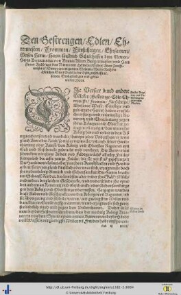 Den Gestrengen / Edlen / Ehrenvesten / Frommen … Weisen Herrn / Herrn Huldrich Schulthessen …