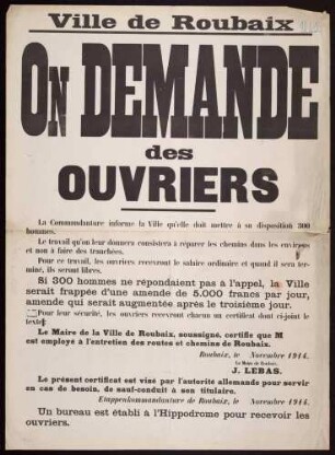 "On Demande des Ouvriers"