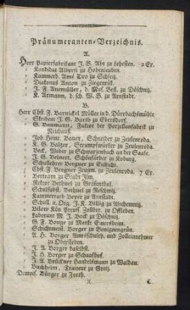 Pränumeranten-Verzeichnis