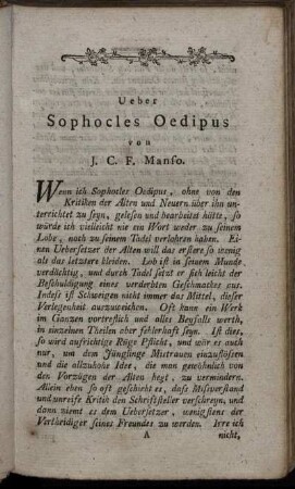 Ueber Sophocles Oedipus von J.C.F. Manso.