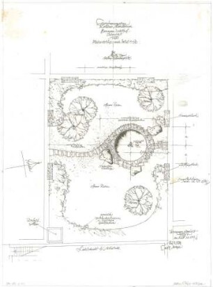 Gsaenger, Gustav; München, Theatinerstr.; Bayerisches Kultusministerium, Erweiterung - Erweiterungsbau, Brunnen- u. Gartengestaltung, Brunnen Westhof, zu Blatt Nr. 353 / 6 (Übersicht)