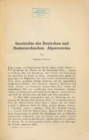 Geschichte des Deutschen und Österreichischen Alpenvereins : aus der Festschrift zur Feier des 25jährigen Bestehens des Deutschen und Österreichischen Alpenvereins