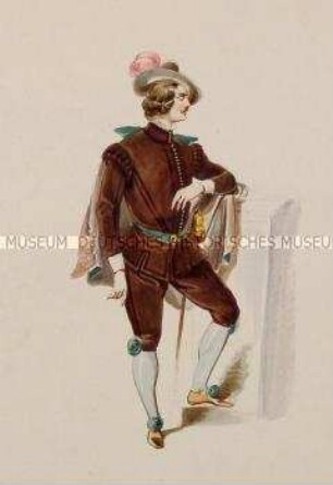 Mann in braunem Anzug mit Kniehose und Umhang - Tafel aus Franceschini/Kostümbilder (Kassette 2)