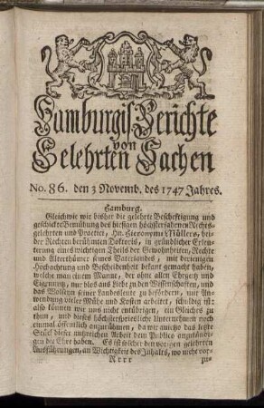 No. 86. den 3 Novemb. des 1747 Jahres. - No. 93. den 28 Nov. des 1747 Jahres.