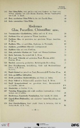 Modernes Glas, Porzellan, Chinasilber usw. (Nr. 550-627)