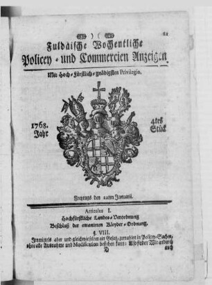 4tes Stück, Ausgabe vom 22. Januarii 1768