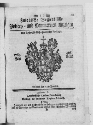 4tes Stück, Ausgabe vom 22. Januarii 1768