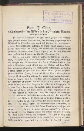 Sam. J. Mills, ein Bahnbrecher der Mission in den Vereinigten Staaten