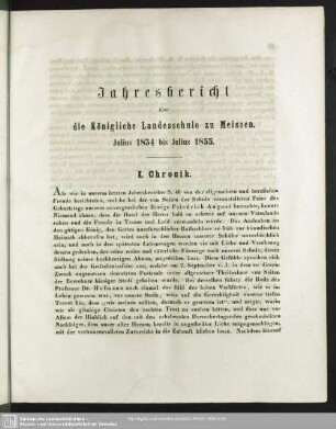 Jahresbericht über die Königliche Landesschule zu Meissen. Julius 1854 bis Julius 1855