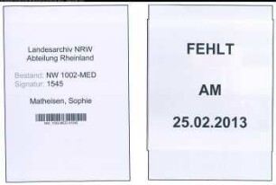 Entnazifizierung Sophie Matheisen , geb. 08.09.1910 (Krankenschw.)