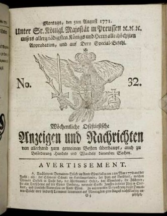 No. 32. Montags, den 5ten August 1771.