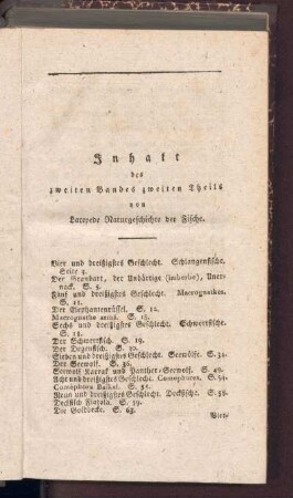 Inhalt des zweiten Bandes zweiten Theils
