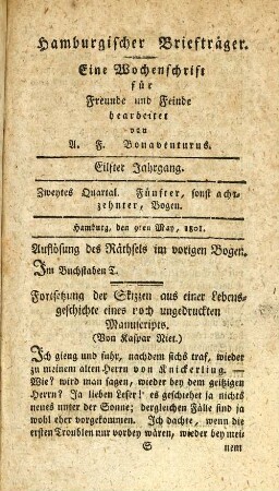 Fünfter, sonst achtzehnter, Bogen