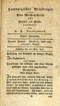 Fünfter, sonst achtzehnter, Bogen