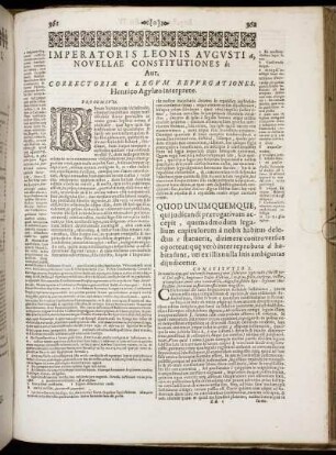 Imperatoris Leonis Augusti Novellae Constitutiones Aut, Correctoriæ Legum Repurgationes.
