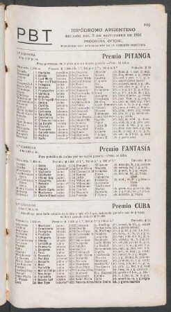 Hipódromo Argentino - Reunión del 9 de Septiembre de 1906 - Programa oficial
