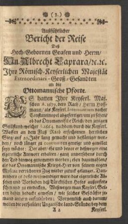 Außführlicher Bericht der Reise Deß Hoch-Gebornen Grafen und Herrn/ Hn. Albrecht Caprara/ ...