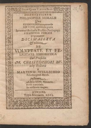16: De Voluptate Et Felicitate Theoretica