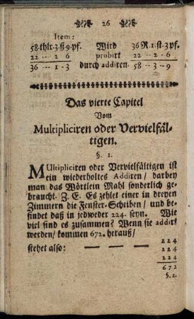 Das vierte Capitel Vom Multipliciren oder Vervielfältigen.