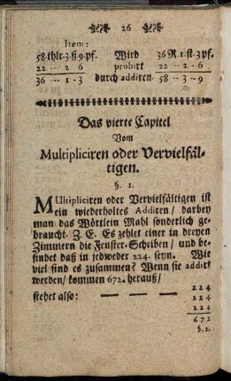 Das vierte Capitel Vom Multipliciren oder Vervielfältigen.