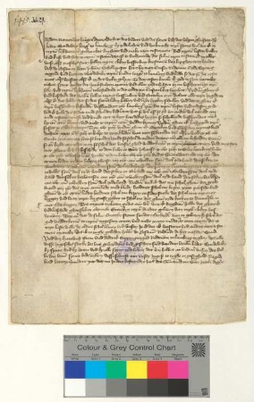 Testament des Lüneburger Bürgers Luder Bardewijc mit vielen geistlichen Spenden. Es besiegeln die Ratsmannen Hartwich Beve und Diderik Springintgud.