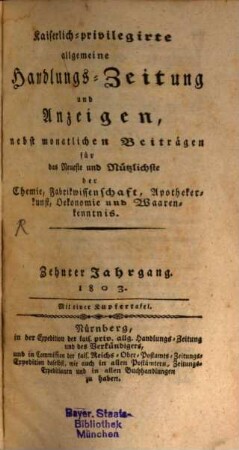 Kaiserlich-privilegirte allgemeine Handlungs-Zeitung und Anzeigen. 10. 1803