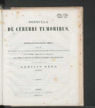 Nonnulla De Cerebri Tumoribus.