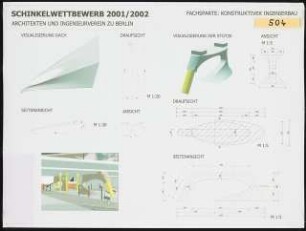 Unterquerung der Potsdamer Straße, Berlin Schinkelwettbewerb 2002: Details 1:20, 1:5, perspektivische Ansichten (Modellsimulation)