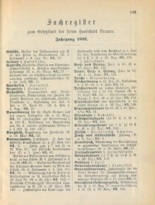 Sachregister zum Gesetzblatt der freien Hansestadt Bremen