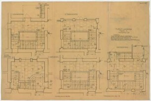 Fischer, Theodor; Wiesbaden; Museum - Treppe A (Grundriss Niederparterre, Grundriss Hochparterre, Grundriss 1. OG, Grundriss 2. OG, Grundriss DG)