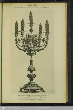 Concurrenz des Dresdner Kunstgewerbevereins. Armleuchter in Cuivre Poli