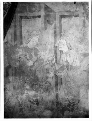 Neudenau Wallfahrtskirche Sankt Gangolf Nebenchor - Nordwand Wandmalerei Anbetung der heiligen drei Könige (um 1330)
