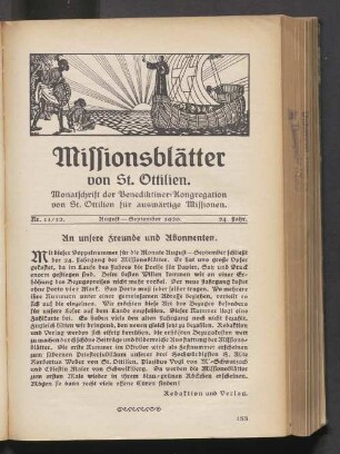 Nr. 11/12. August - September 1920. 24. Jahrgang