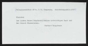 Brief von Gerhart Hauptmann an Ernst Blaicher