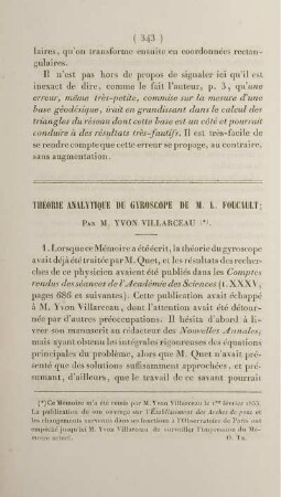 Théorie analytique du gyroscope de M. L. Foucault.