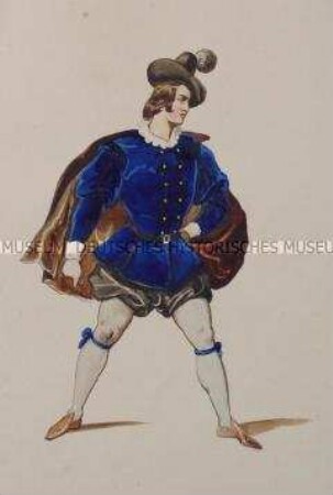 Mann im blauen Wams mit braunem Umhang - Tafel aus Franceschini/Kostümbilder (Kassette 1)