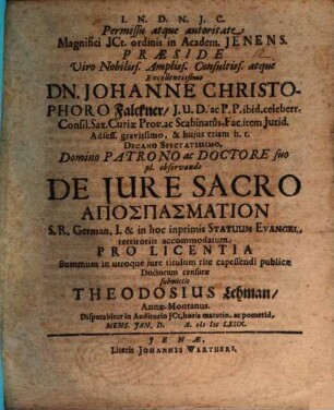 De iure sacro aposparmation