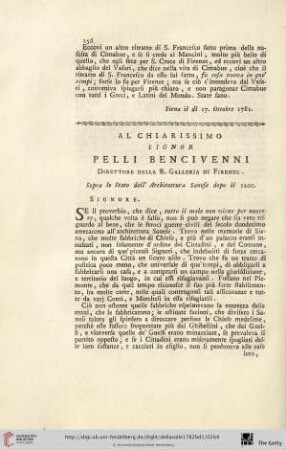 Al chiarissimo Signor Pelli Bencivenni