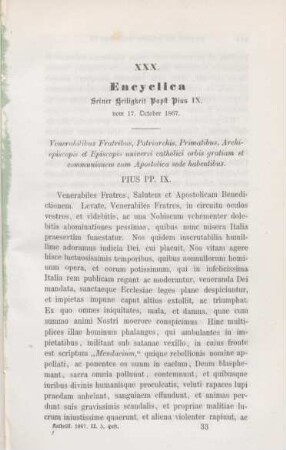513-519 Encyclica Seiner Heiligkeit Papst Pius IX. vom 17. October 1867