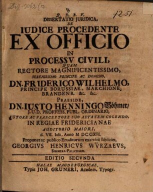 Dissertatio Juridica, De Iudice Procedente Ex Officio In Processv Civili